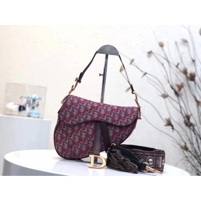 Dior Saddle Bag In Bordeaux Oblique Jacquard Canvas TDBS25444