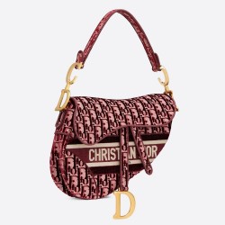 Dior Saddle Bag In Burgundy Dior Oblique Embroidered Velvet TDBS25448