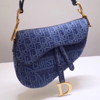 Dior Saddle Bag In Denim Blue Dior Oblique Canvas TDBS25453