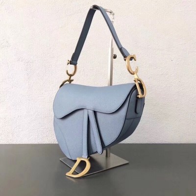 Dior Saddle Bag In Sky Blue Grained Calfskin TDBS25459