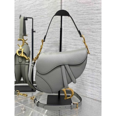 Dior Saddle Bag with Strap in Grey Stone Grained Calfskin TDBS25511