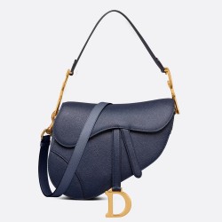 Dior Saddle Bag with Strap in Indigo Blue Grained Calfskin TDBS25512