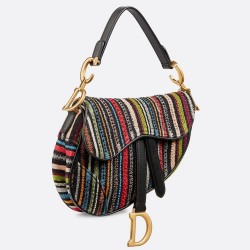 Dior Saddle Canvas Bag Embroidered With Multi-coloured Stripes TDBS25465