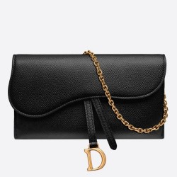 Dior Saddle Chain Wallet In Black Grained Leather TDBS25575