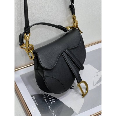 Dior Saddle Mini Bag with Strap in Black Grained Calfskin TDBS25514