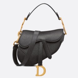 Dior Saddle Mini Bag with Strap in Black Grained Calfskin TDBS25514