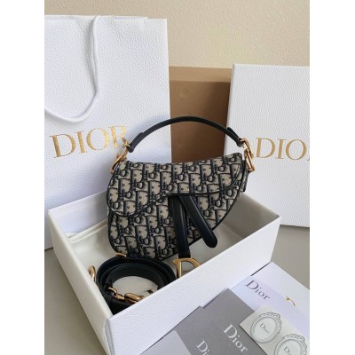 Dior Saddle Mini Bag with Strap in Blue Oblique Jacquard TDBS25515