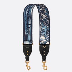 Dior Shoulder Strap with Ring In Blue Dior Palms Embroidery TDBS25519