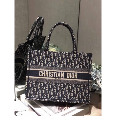 Dior Small Book Tote Bag In Blue Oblique Canvas TDBS2978