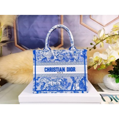 Dior Small Book Tote Bag In Blue Transparent Toile de Jouy Canvas TDBS2980