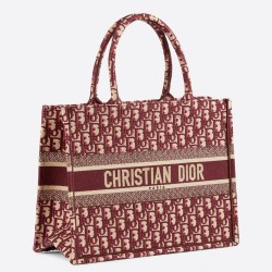 Dior Small Book Tote Bag In Bordeaux Oblique Canvas TDBS2981