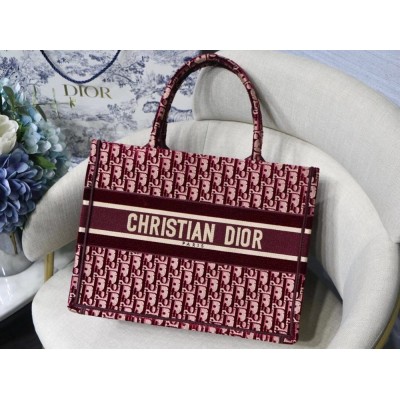 Dior Small Book Tote Bag In Bordeaux Oblique Embroidered Velvet TDBS2982