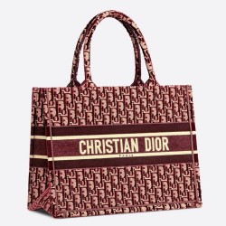 Dior Small Book Tote Bag In Bordeaux Oblique Embroidered Velvet TDBS2982