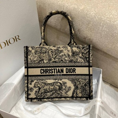 Dior Small Book Tote Bag In Brown Toile de Jouy Embroidery TDBS2983