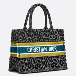 Dior Small Book Tote Bag In Grey Mizza Embroidered Velvet TDBS2986