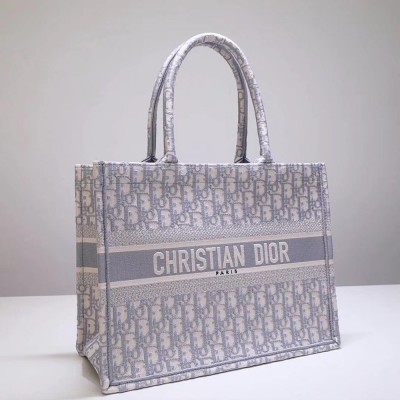 Dior Small Book Tote Bag In Grey Oblique Canvas TDBS2987