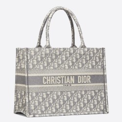 Dior Small Book Tote Bag In Grey Oblique Canvas TDBS2987