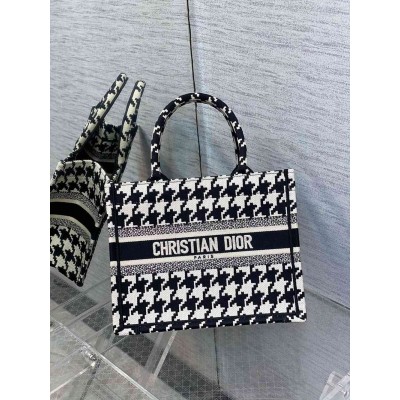 Dior Small Book Tote Bag In Micro Houndstooth Embroidery  TDBS2988