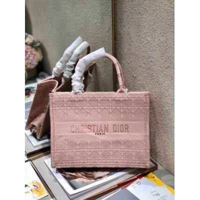 Dior Small Book Tote Bag In Pink Cannage Embroidery TDBS2989