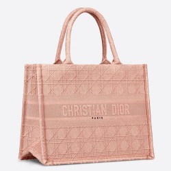 Dior Small Book Tote Bag In Pink Cannage Embroidery TDBS2989