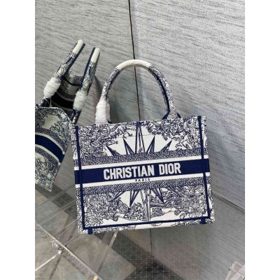 Dior Small Book Tote Bag In White & Blue Rêve d'Infini Embroidery TDBS2990