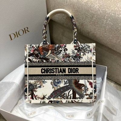 Dior Small Book Tote Bag In White Jardin d'Hiver Embroidery TDBS2992