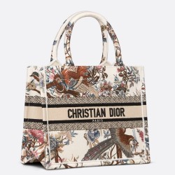 Dior Small Book Tote Bag In White Jardin d'Hiver Embroidery TDBS2992