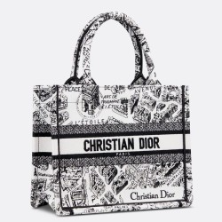 Dior Small Book Tote Bag In White Plan de Paris Embroidery TDBS2993