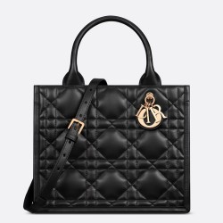 Dior Small Book Tote Bag with Strap in Black Macrocannage Calfskin TDBS25523