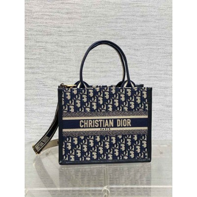 Dior Small Book Tote Bag with Strap in Blue Dior Oblique Canvas TDBS25524