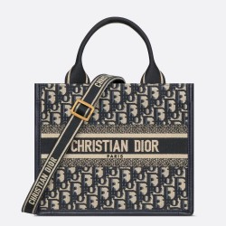 Dior Small Book Tote Bag with Strap in Blue Dior Oblique Canvas TDBS25524