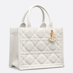 Dior Small Book Tote Bag with Strap in White Macrocannage Calfskin TDBS25525