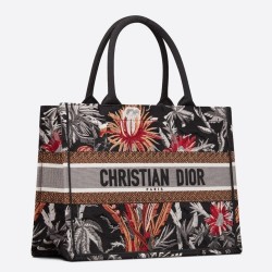 Dior Small Book Tote In Black Camouflage With Flowers TDBS2996