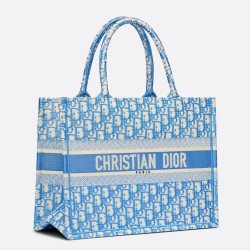 Dior Small Book Tote In Cornflower Blue Dior Oblique Embroidery TDBS25001