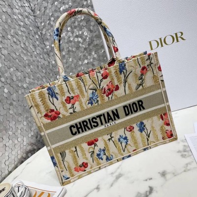 Dior Small Book Tote In Hibiscus Metallic Thread Embroidery TDBS25003