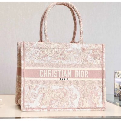 Dior Small Book Tote In Pink Toile De Jouy Canvas TDBS25008