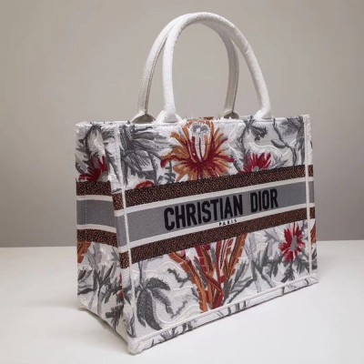 Dior Small Book Tote In White Camouflage With Flowers TDBS25010