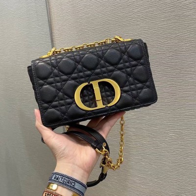 Dior Small Caro Bag In Black Cannage Calfskin TDBS25030