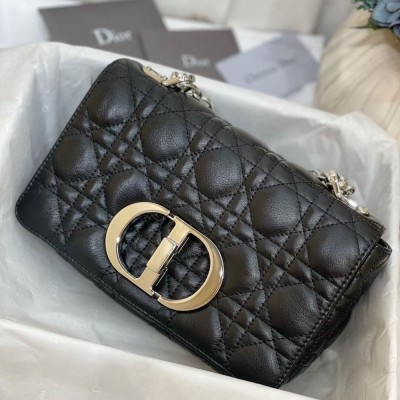 Dior Small Caro Bag In Noir Cannage Calfskin TDBS25034