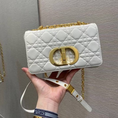 Dior Small Caro Bag In White Cannage Calfskin TDBS25036