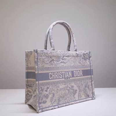 Dior Small Dioraura Book Tote In Grey Toile De Jouy Canvas TDBS25012