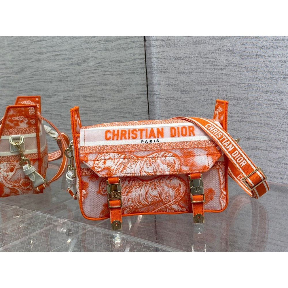 Dior Small Diorcamp Bag In Orange Transparent Toile de Jouy Canvas TDBS25113