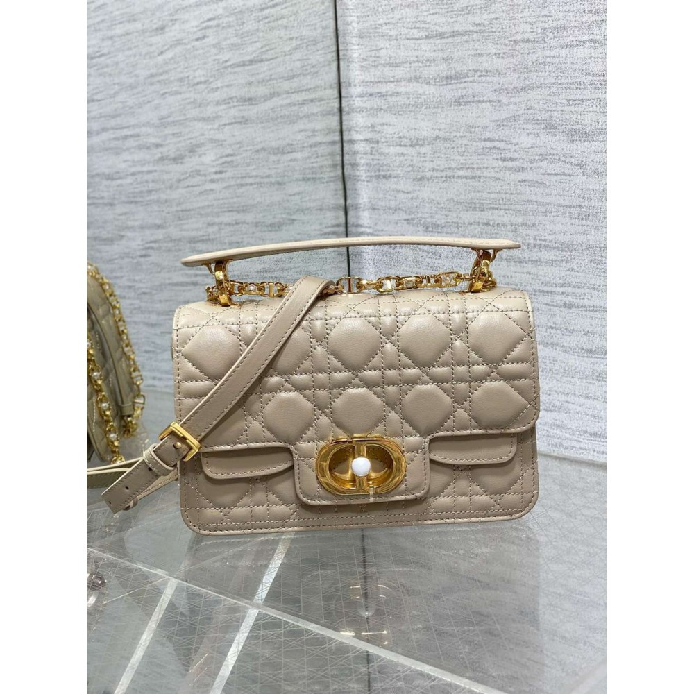 Dior Small Jolie Top Handle Bag in Beige Cannage Calfskin TDBS25530