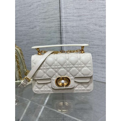 Dior Small Jolie Top Handle Bag in White Cannage Calfskin TDBS25532