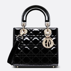 Dior Small Lady Dior Bag In Black Patent Cannage Calfskin TDBS25315