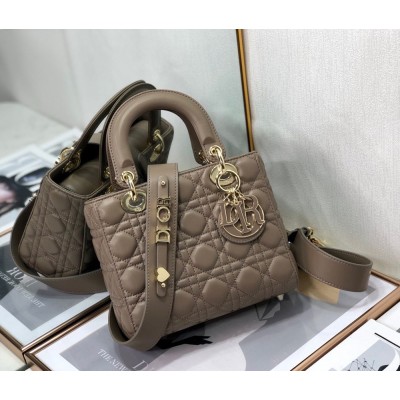 Dior Small Lady Dior My ABCDior Bag In Warm Taupe Cannage Lambskin TDBS25327