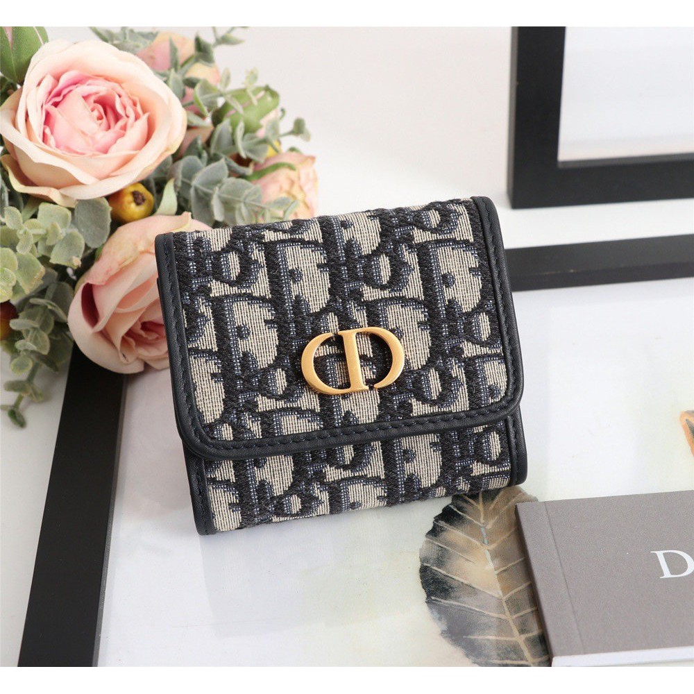 Dior 30 Montaigne Lotus Wallet In Blue Oblique Jacquard