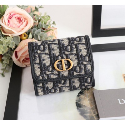 Dior 30 Montaigne Lotus Wallet In Blue Oblique Jacquard