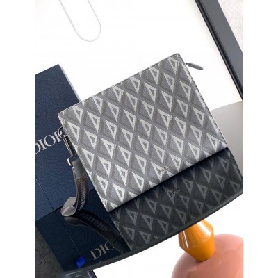 Dior A5 Triangle Pouch in Grey CD Diamond Canvas