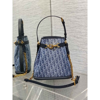 Dior C'est Medium Bag in Blue Denim Oblique Jacquard